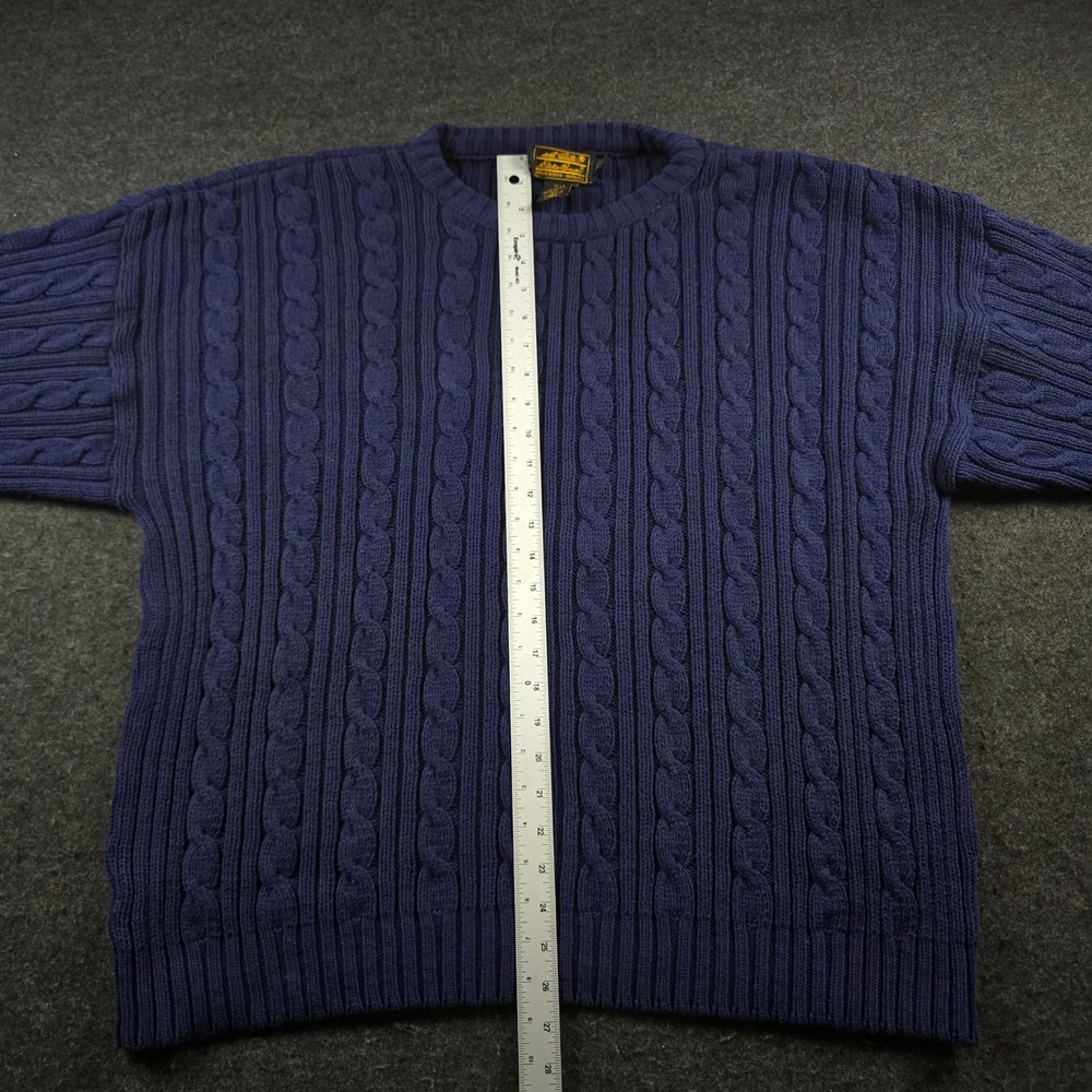 Vtg Eddie Bauer Cable Knit Sweater Blue Fisherman Cotton Made in USA 90s Mens XL - Picture 6 of 9